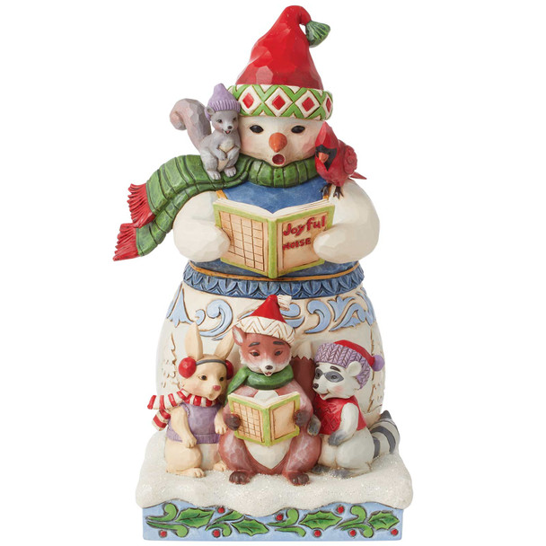 Front view of the Jim Shore Heartwood Creek Snowman & Animals Christmas Caroling 9.5-inch Figurine, 6015455. Front view of the Jim Shore Heartwood Creek Snowman & Animals Christmas Caroling 9.5-inch Figurine, 6015455.
