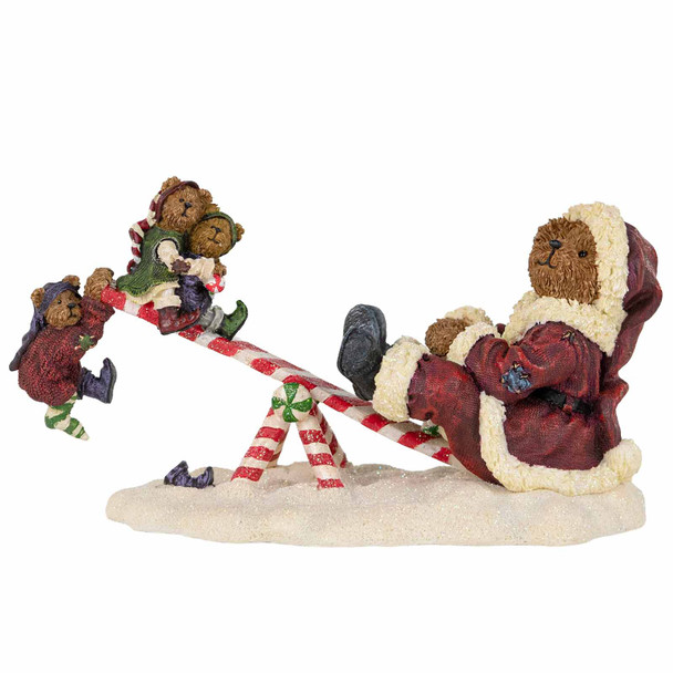 Boyds Bearstone Santa Bear with Jingle, Jangle and Joe Seesaw Figurine 228439 - Vintage 2004 Warehouse Find