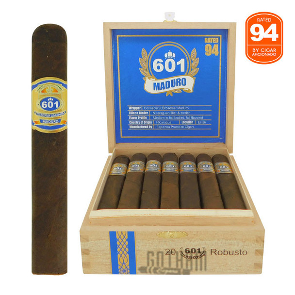 601 Blue Label Maduro Robusto open box and stick