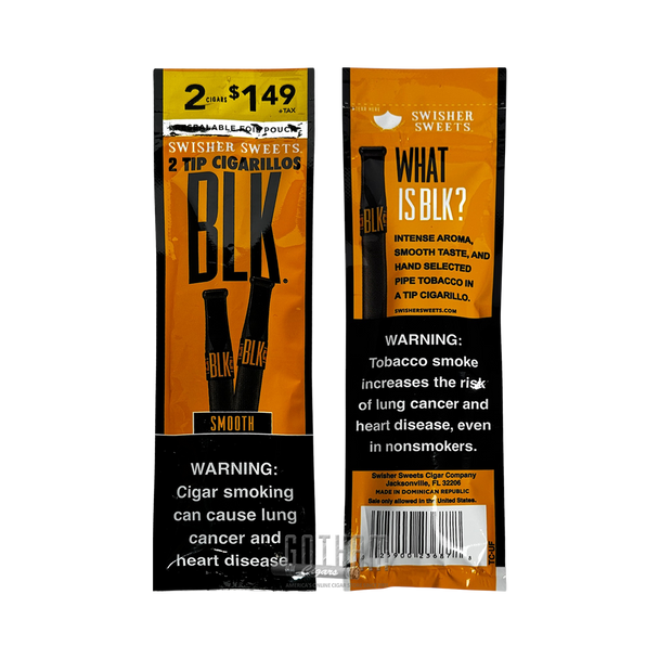 Swisher Sweets BLK Tip Cigarillos Smooth foilpack front and back