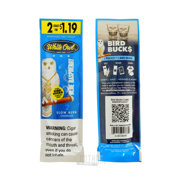 White Owl Cigarillos Blue Raspberry foilpack front and back