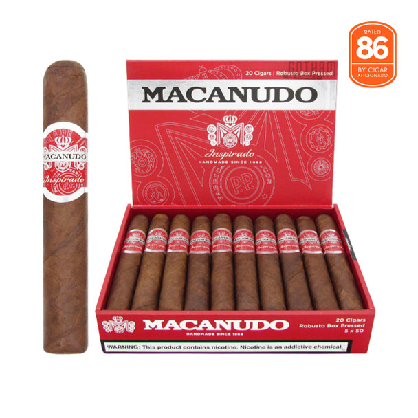 Macanudo Inspirado Red Box-Pressed Robusto Open Box and Stick