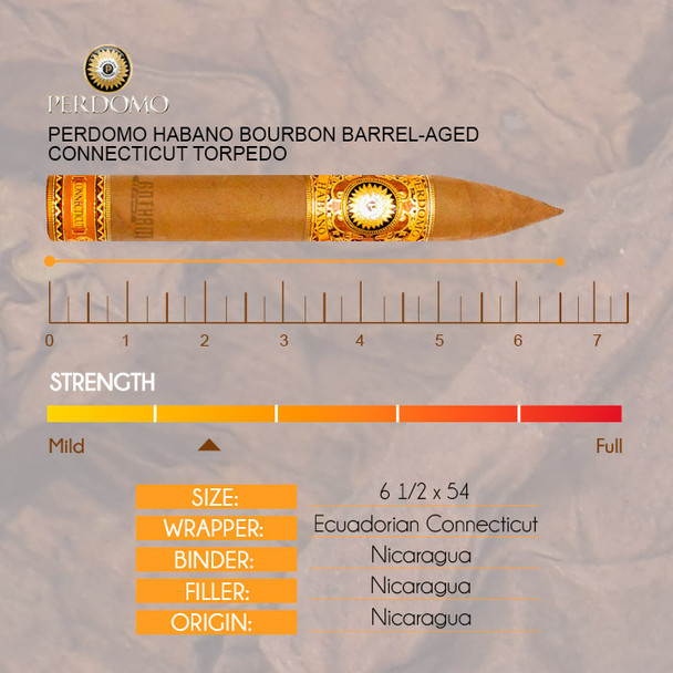 Perdomo Habano Bourbon Barrel-Aged Connecticut Torpedo info