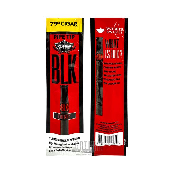 Swisher Sweets BLK Tip Cigarillos Cherry Singles- Pouch front and Back