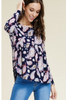 Navy Paisley Print Long sleeve Top