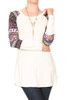 White Tunic Top with Contrast Print Sleeves