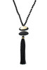 Black Tassel Pendant Necklace Set with Beaded Earrings