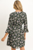 Olive Floral Print Wrap Dress with Bell Sleeves