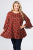 Rust Floral Ruffle Sleeve PLUS Tunic with Pockets