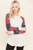 Oatmeal/Burgundy Long Sleeve Raglan Top with Contrasting Floral Sleeves