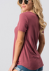 Knit Mauve Short Sleeve Top with Crisscross Neckline