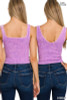 Mineral Washed Ribbed 2 Way Crop Top in Violet