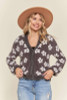 Charcoal Fuzzy Floral Cardigan with Buttons