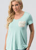 Mint Striped Lace Pearl Pocket Short Sleeve Top