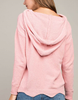 Pink Scalloped Hem Lace Up Hooded Pullover Sweater