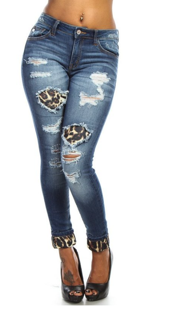 leopard patch jeans