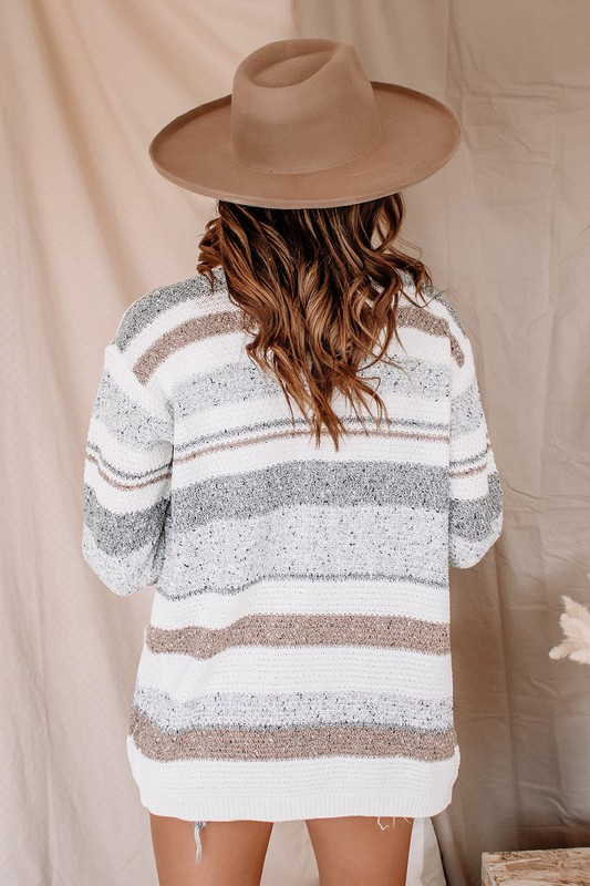 Striped Color Block Tie Front Sweater Cardigan