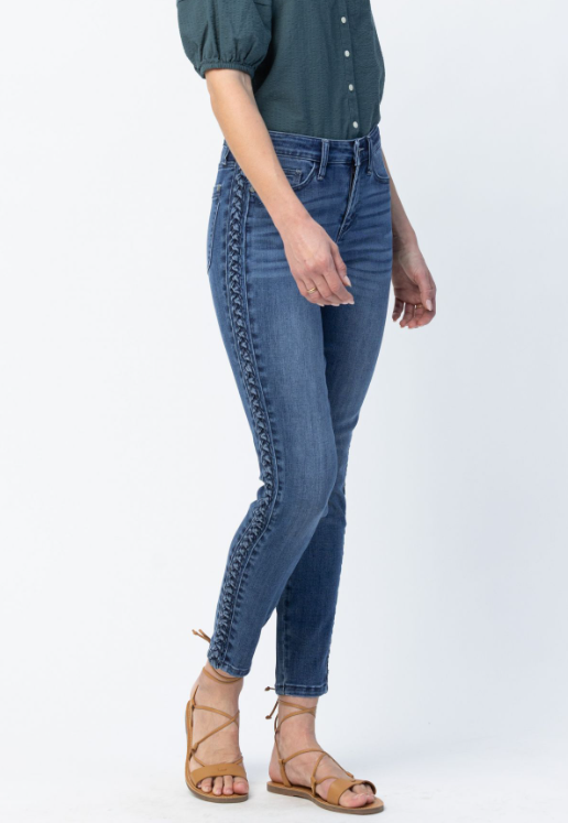 Judy Blue Plus Braid Detail MidRise Jean Paisley Pointe Boutique