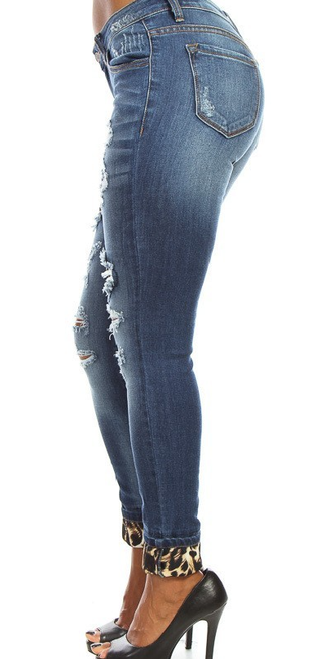 Kancan Leopard Patch Destroyed Jeans with Leopard Cuff Bottom - Paisley ...