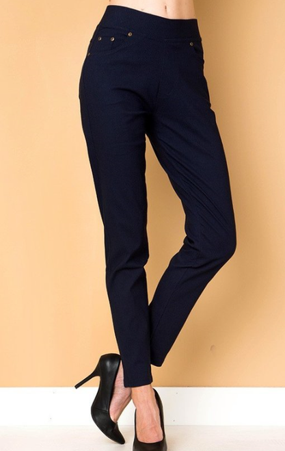 black pull on skinny trousers
