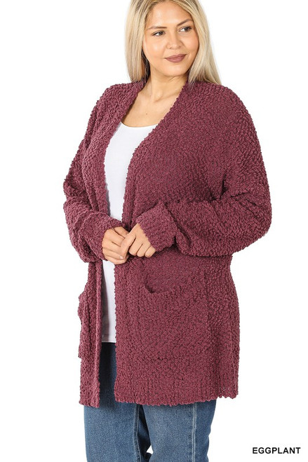 Paisley Pointe Boutique Plus Eggplant Popcorn Sweater Cardigan