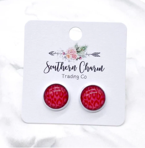 Red Leopard Stud Earrings