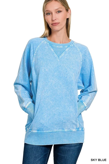 Zenana Sky Blue French Terry Sweatshirt