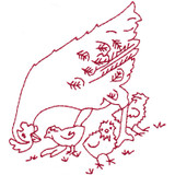 Redwork Hen and Chicks