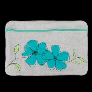 Floral Applique Zipper Pouch Large
