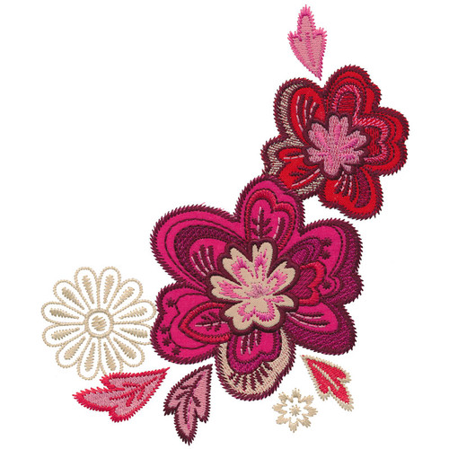 Jumbo Blooming Flowers Corner Applique