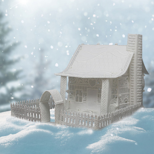 Winter Village Freestanding Cottage with Fence