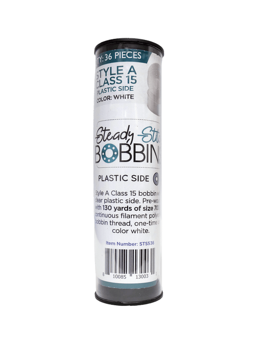 Steady Stitch Style A Class 15 Plastic Sides Polyester Prewound Bobbins (36/tube) - White