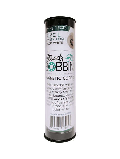 Steady Stitch Style L Magnetic Core Polyester Prewound Bobbins (48/tube) - White