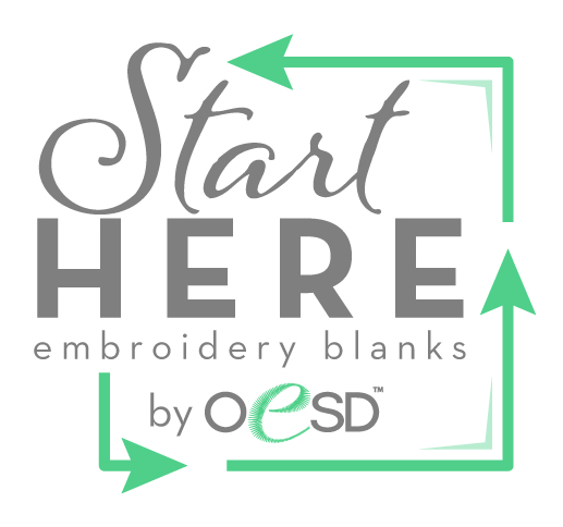 Start Here embroidery blanks by OESD logo