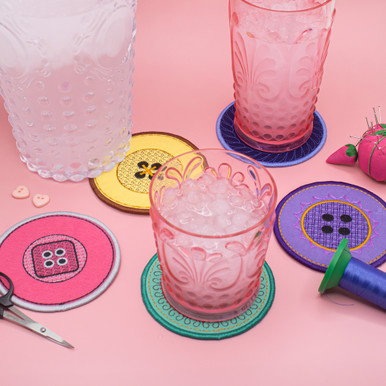 Pink Button Coaster Felt Button Coasters