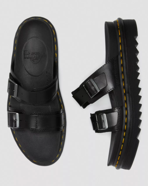 Dr. Martens Myles Brando Leather Buckle Slide Sandals - Zone Rock
