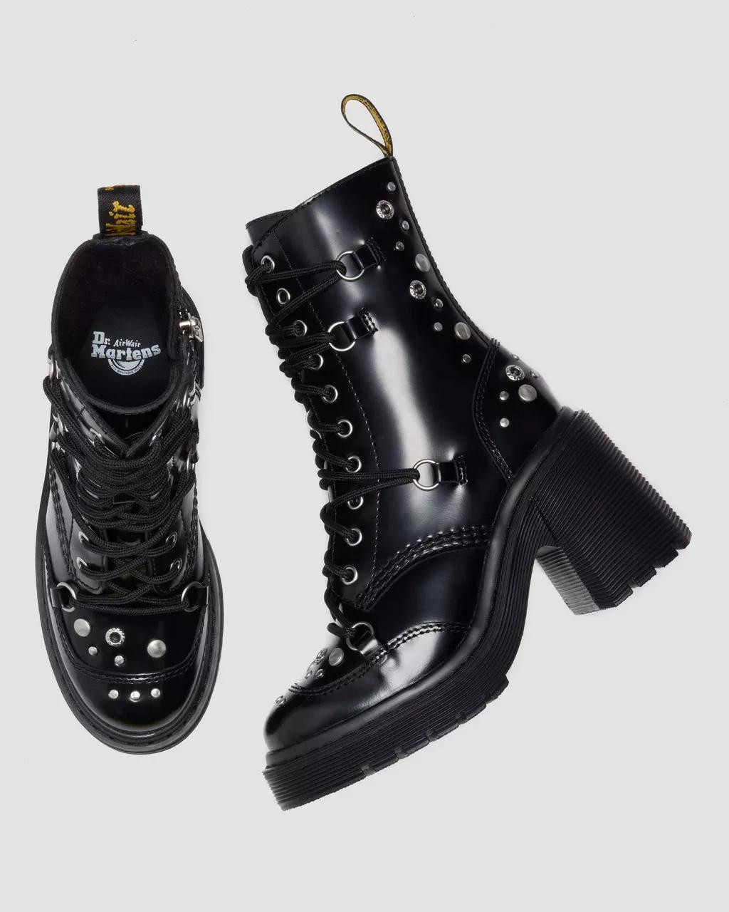 Dr. Martens Chesney HDW Studded Buttero Leather Flare Heel Boots