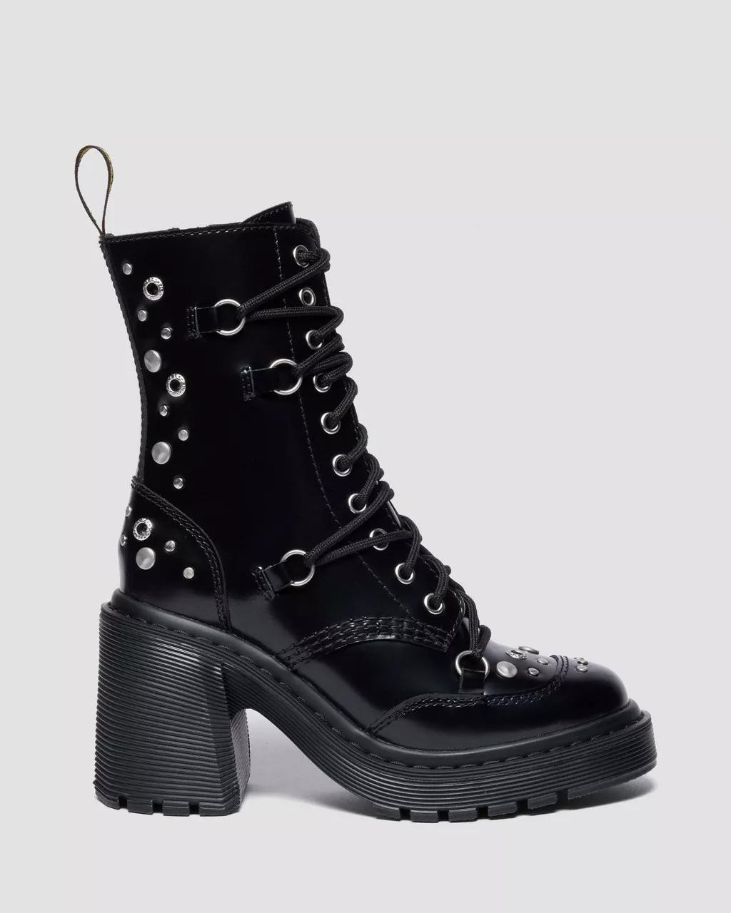 Dr. Martens Chesney HDW Studded Buttero Leather Flare Heel Boots