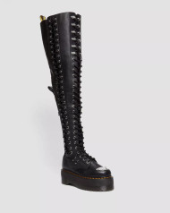 28-Eye Extreme Max Black Virginia Leather Knee High Boots