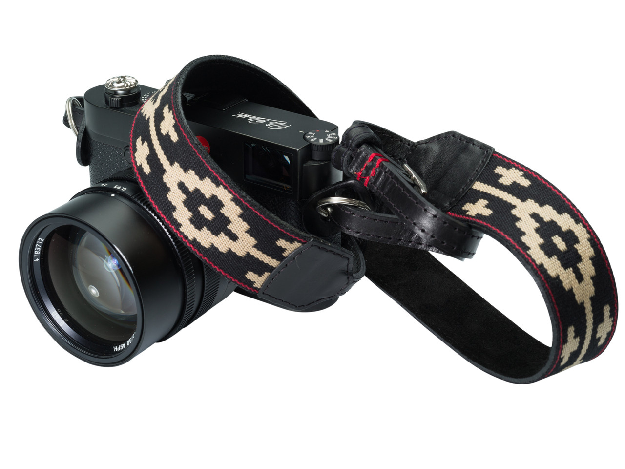 Vi Vante Classic Tread Black Leather Camera Strap w/ Red Quilting