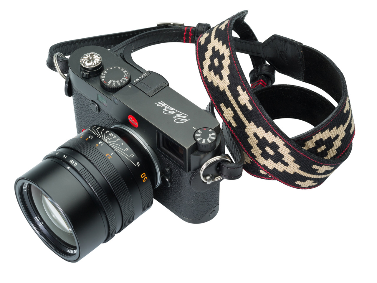 Vi Vante Classic Tread Black Leather Camera Strap w/ Red Quilting