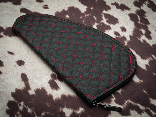 Vegan Leather with Red contrast stitching Quilted Diamond Stitching & Black Microfiber Interior. pistol case