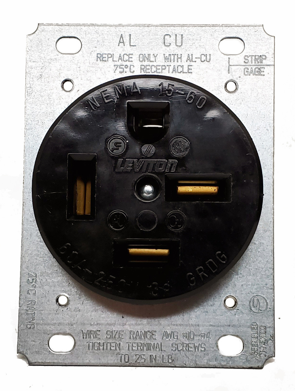 Leviton 8460 - 60A 250V 4W 3-Phase Flush Mounting Straight Blade