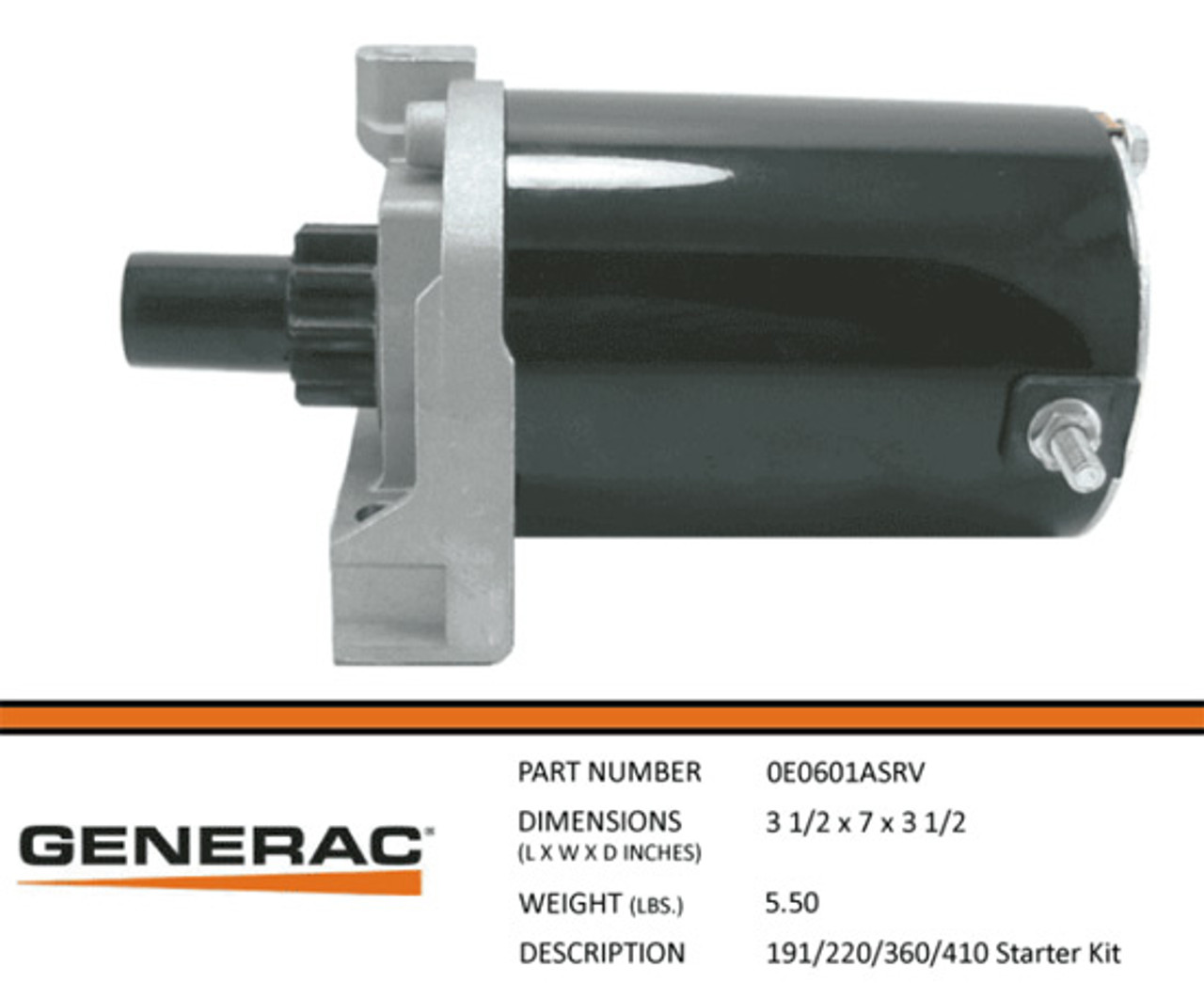 GENERAC 0E0601ASRV - STARTER MOTOR 410CC