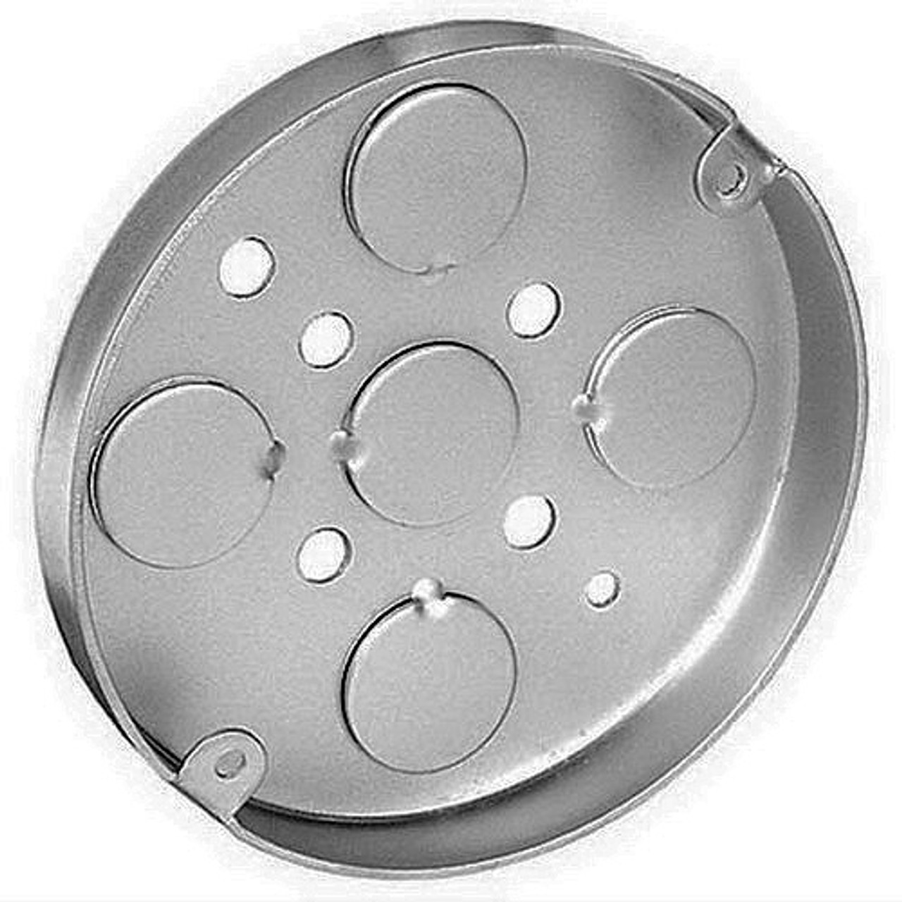 Crouse Hinds TP269 Round 4 in. Dia. Ceiling Pan, Steel, Fixture Rated, 1/2 in. D, (5) 1/2 in. Bottom KO