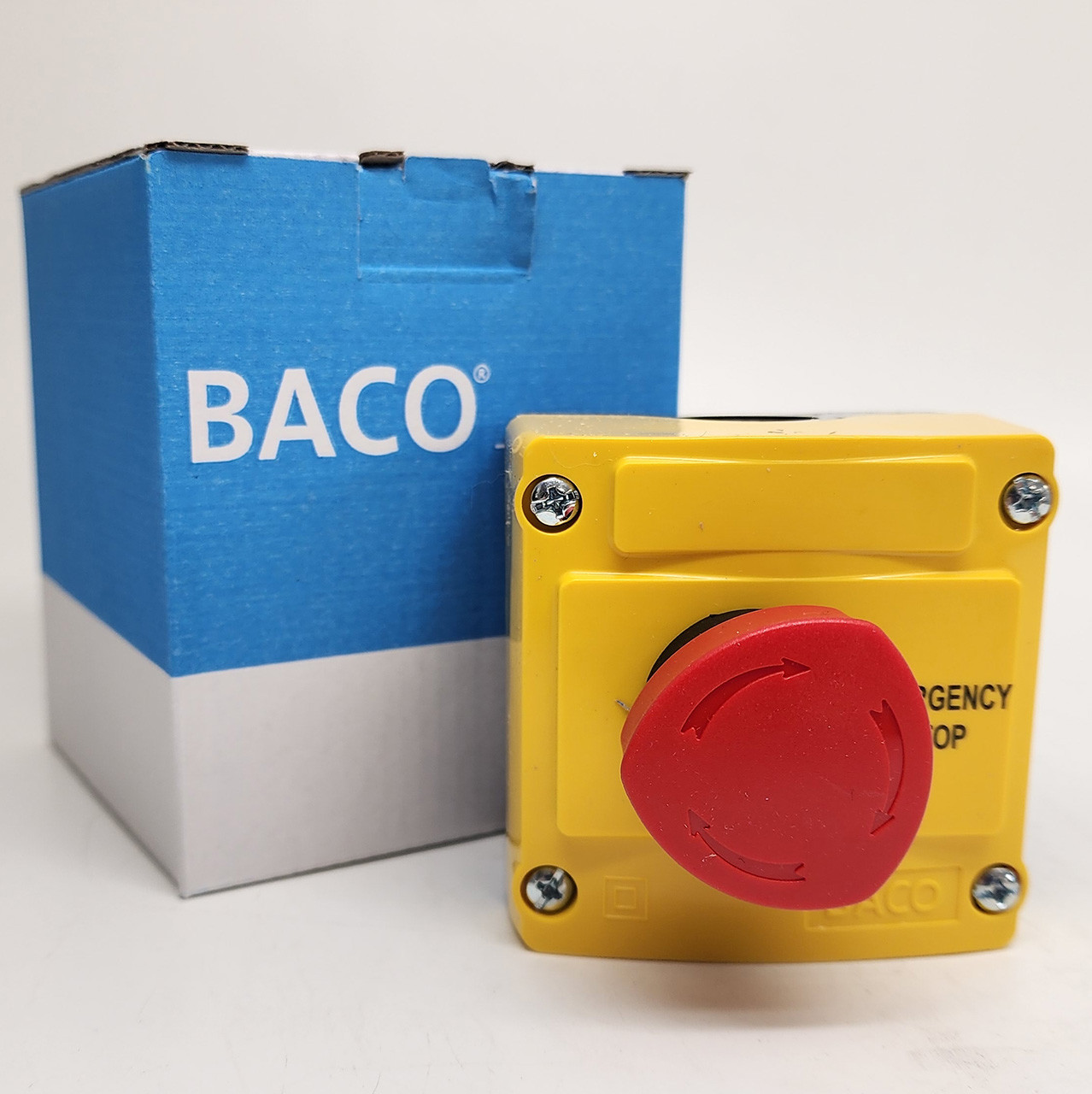 BACO CONTROLS LBX10510 40MM, RED, Push Button, 22MM, Maint W/ 1 NC + Emergency Stop, Control Station, P-T Mushroom 