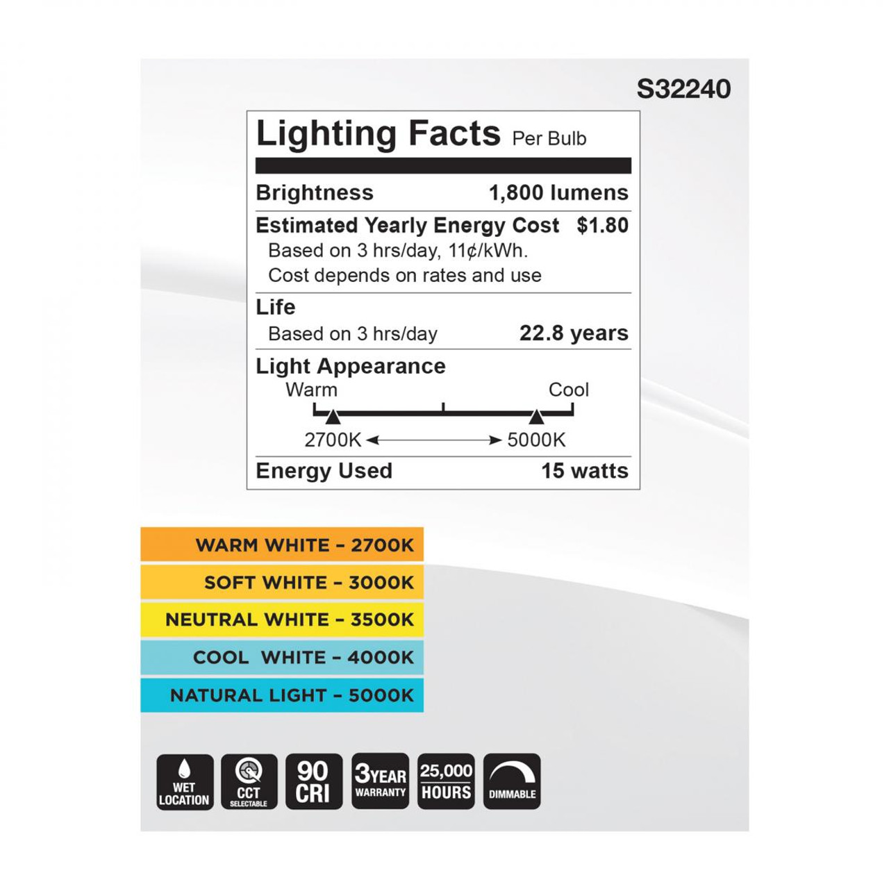 Satco S32240 15 Watt PAR3030LN High Lumen LED; Long Neck Bulb