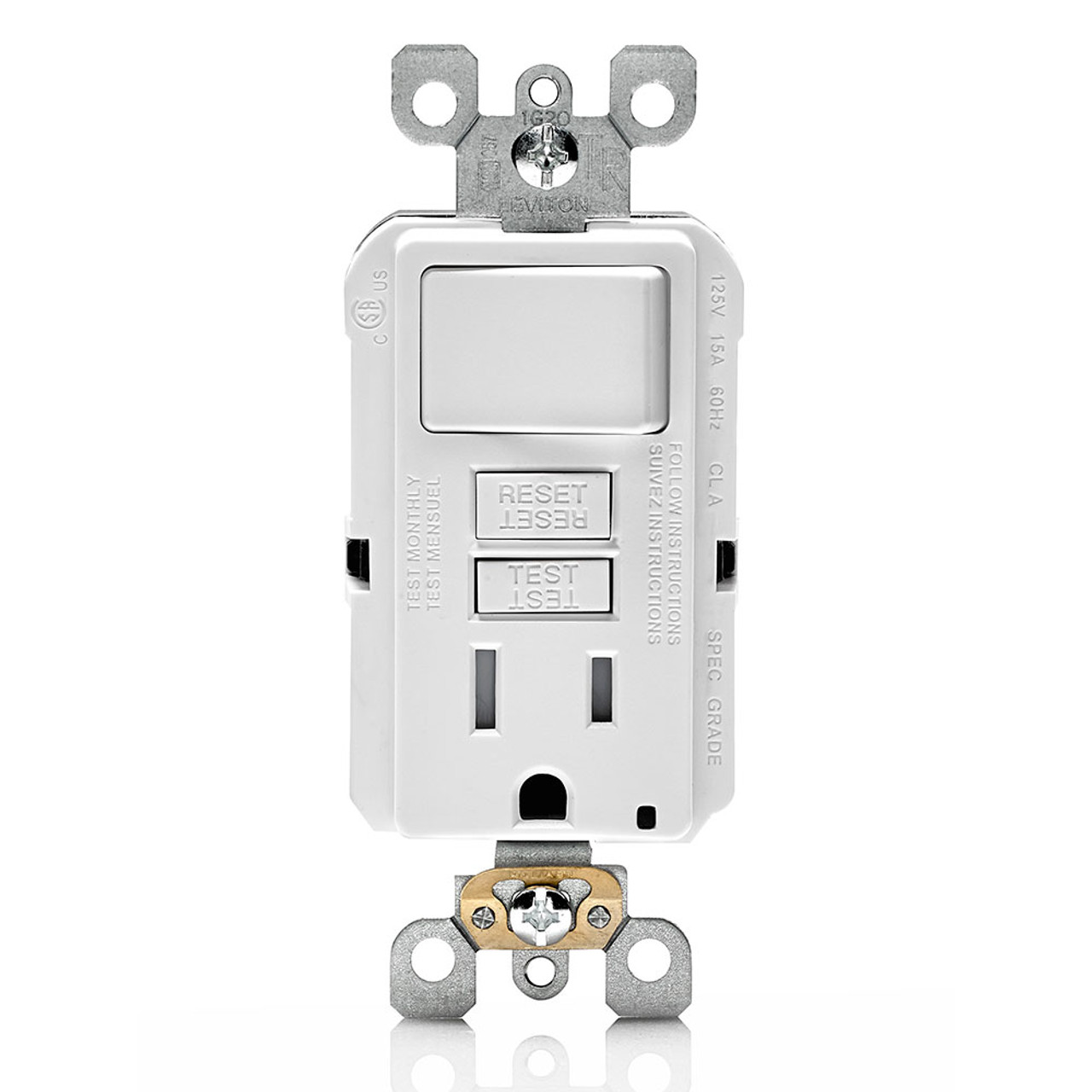 Leviton GFSW1-W - 15 Amp SmartlockPro® Combination GFCI/Switch, Tamper-Resistant