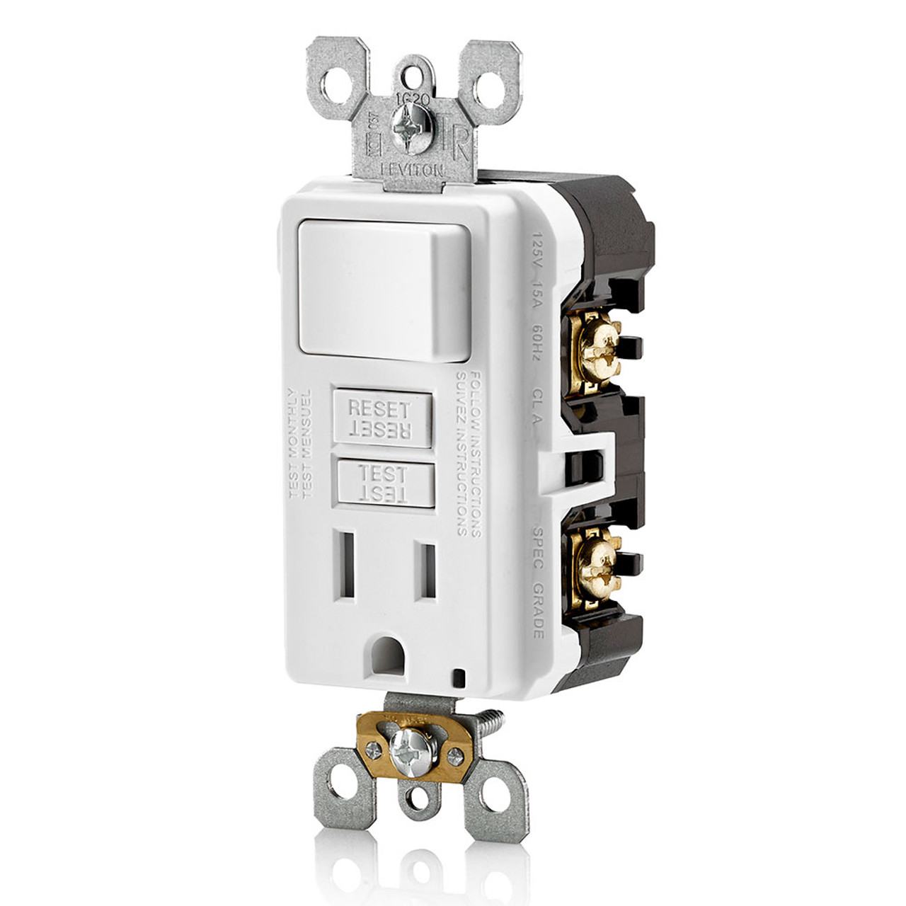 Leviton GFSW1-W - 15 Amp SmartlockPro® Combination GFCI/Switch, Tamper-Resistant