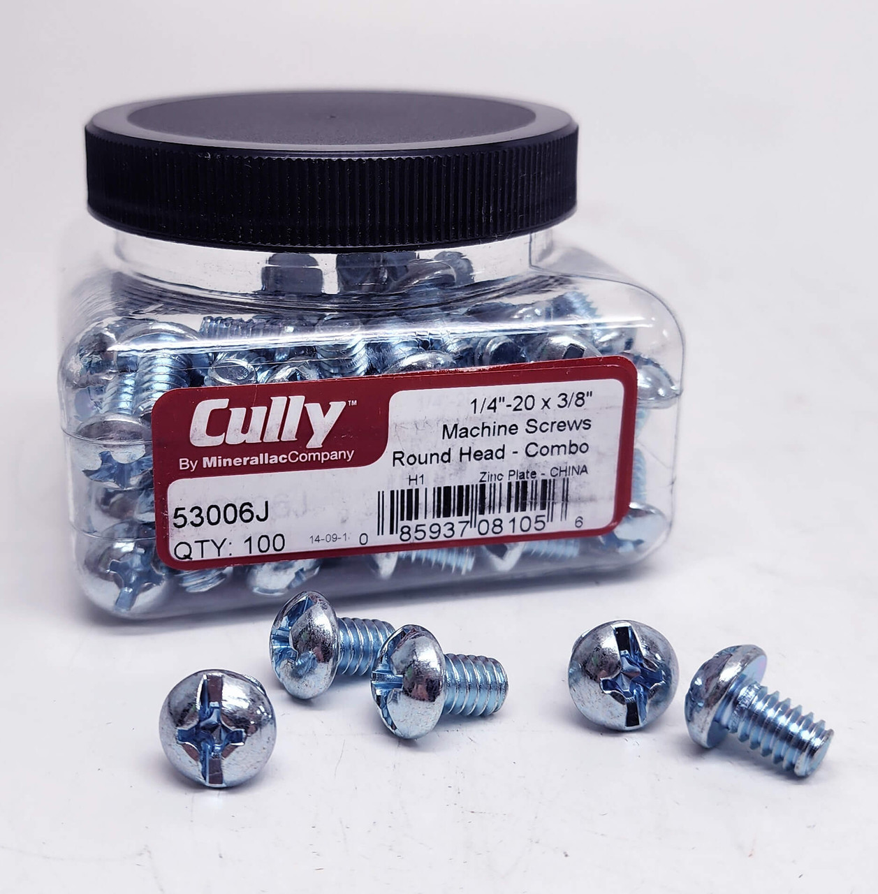 Minerallac 53006J 1/4-20 x 3/8" Machine Screws, Round Head,- 100/jar